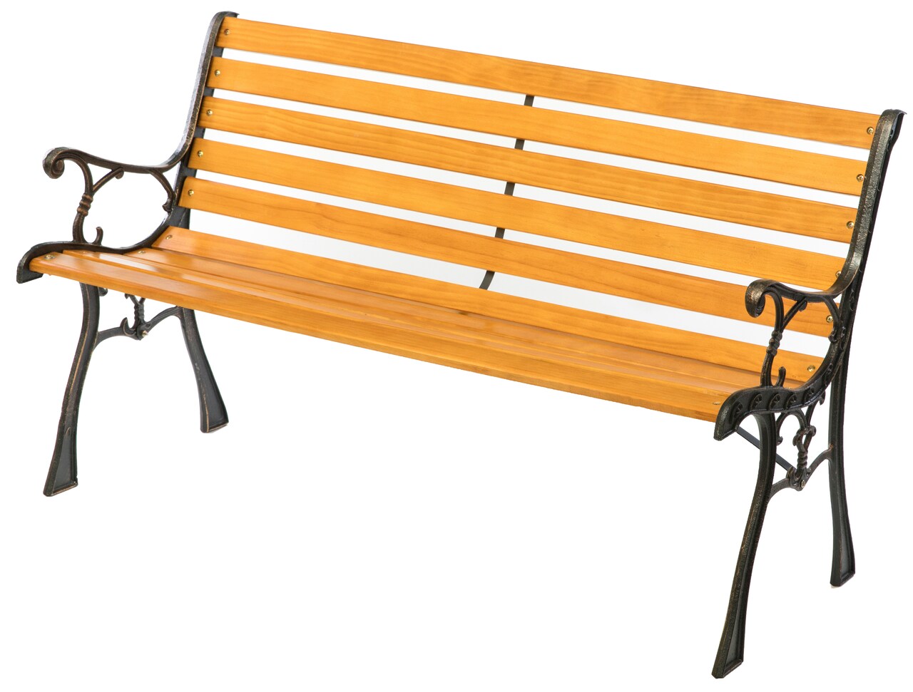Wooden Outdoor Park Patio Garden Yard Bench with Designed Steel Armrest and Legs